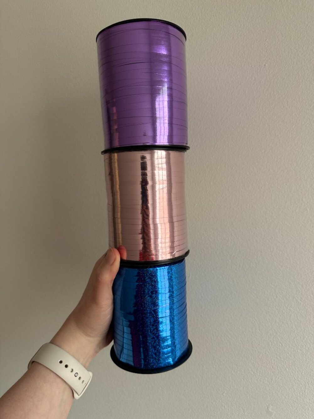 HAYDEN (x3) Metallic Purple Pink Holo Blue Curling Ribbon 3/16" Polypropylene